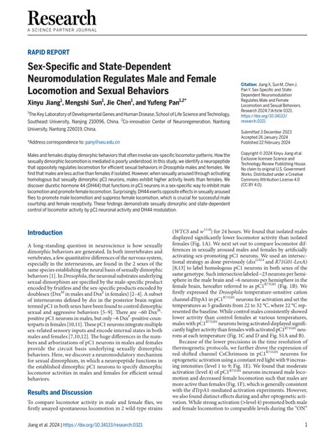 Pdf Sex Specific And State Dependent Neuromodulation Regulates Male