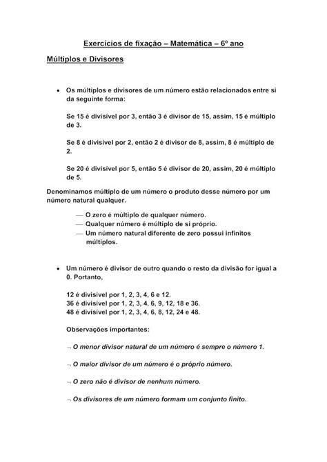 Pdf Exerc Cios De Fixa O Matem Tica Ano M Ltiplos E Se