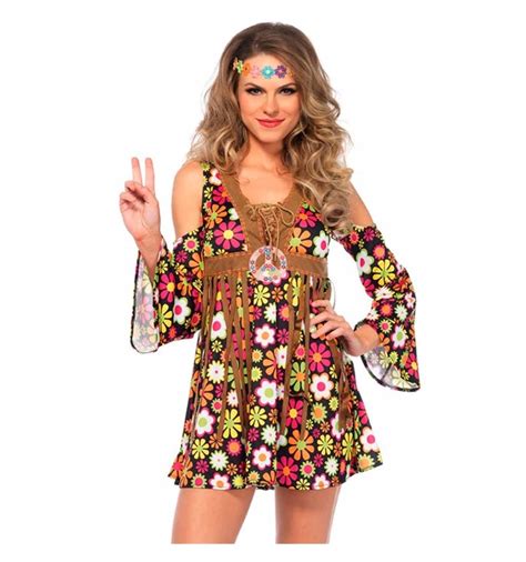 Anos 60 Fantasia Feminina - Fantasia Anos 60 Hippie Floral Feminina Adulta Tiara