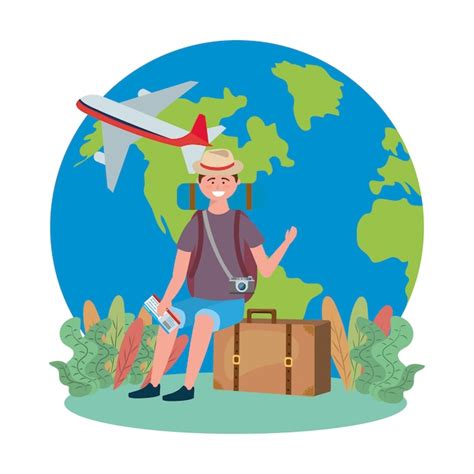 Premium Vector Tourist Boy Cartoon With Bag