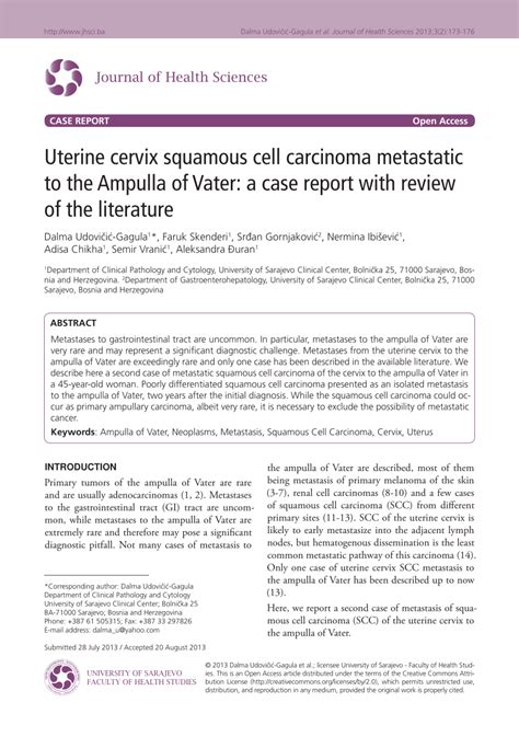 Pdf Uterine Cervix Squamous Cell Carcinoma Metastatic To The Ampulla