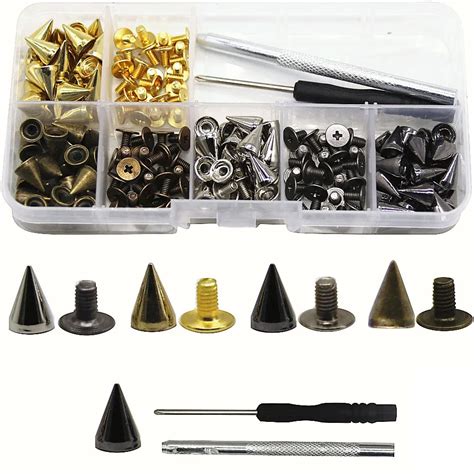 100set 7x10mm Cone Spikes Screwback Studs DIY Craft Cool Rivets Punk