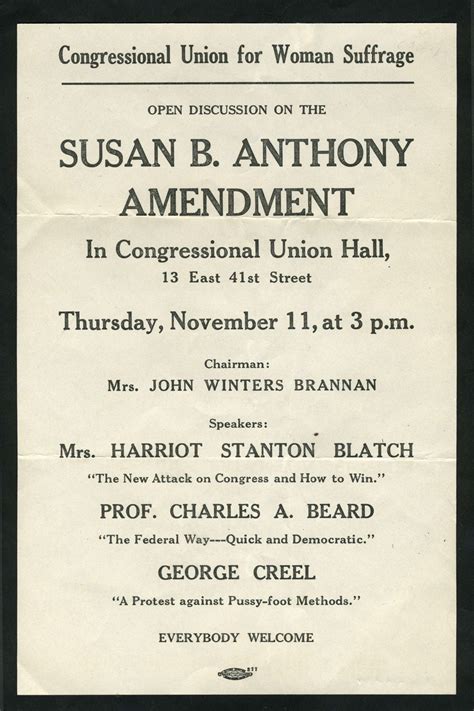 Congressional Union For Woman Suffrage Open Discussion On The Susan B