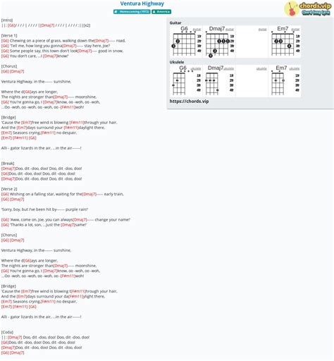 Chord: Ventura Highway - tab, song lyric, sheet, guitar, ukulele ...