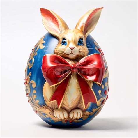 Easter Bunny With Big Blue Egg On White Background 3d Illustration