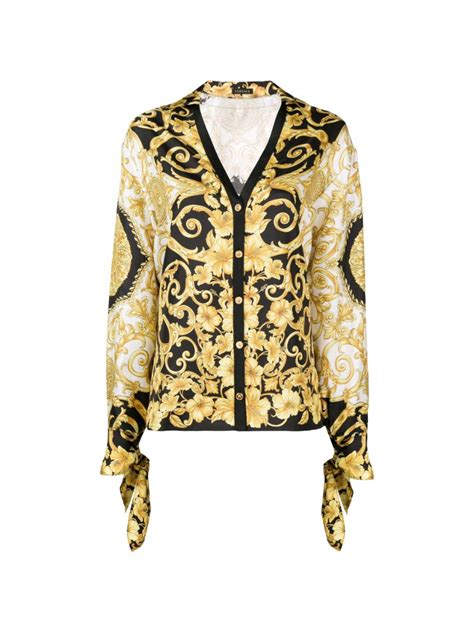 V Neck Baroque Print Blouse Versace