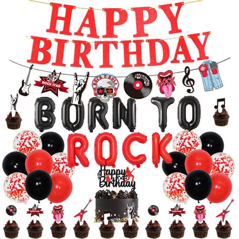 JOYMEMO Rock Theme Red Black Party Decoration Glitter Birthday Banner