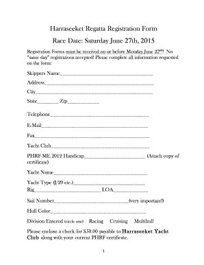 Fillable Online Harraseeket Regatta Registration Form Fax Email Print