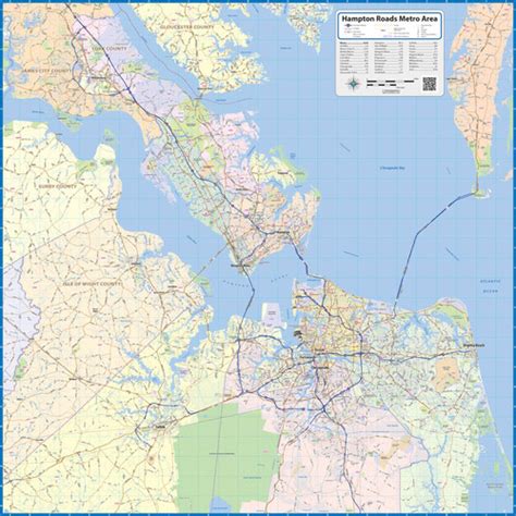Hampton Roads Metro Area Laminated Wall Map Topographics