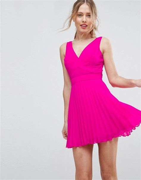 Asos Pleated V Neck Cut Out Back Mini Dress Asos Mini Dress Asos Dress Colorful Dresses