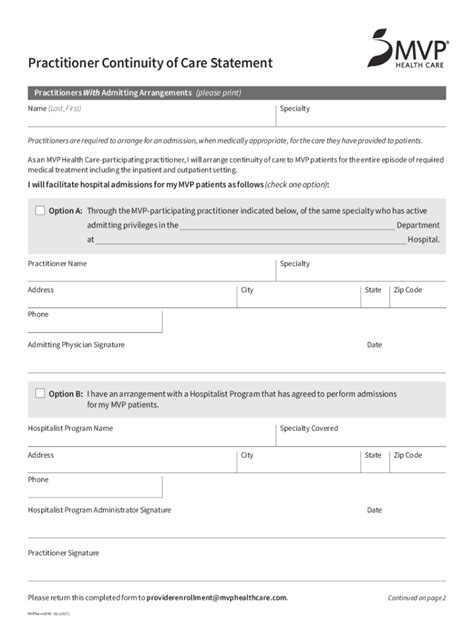 Fillable Online MVP Health Care Continuity Of Care Statement Form MVP