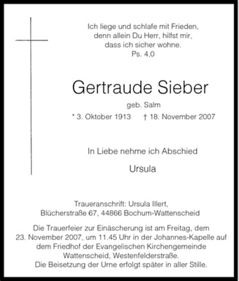 Traueranzeigen Von Gertraude Sieber Trauer In NRW De