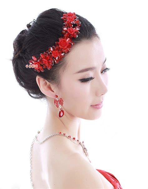 Buy Wholesale Luxury Wedding Jewelry Sets For Bridal Red Crystal Flower