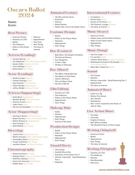 Vanity Fair Oscar Ballot 2024 Elane Harriet