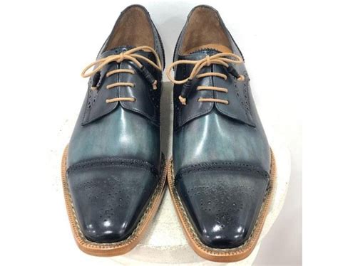 Tuccipolo Mens Handmade Luxury Grey Handstitched Welted Derby Captoe Brogue Italian Leather