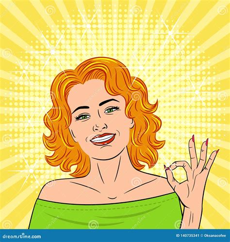 Young Beautiful Woman Showing Ok Sign Smile Vector Illustration In