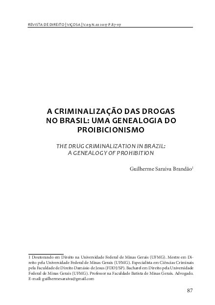 Pdf A Criminalização Das Drogas No Brasil Uma Genealogia Do