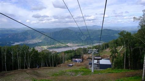 Ropeway Cable Car Cabins Are Moving Moving Down In Mangerk Stock Video