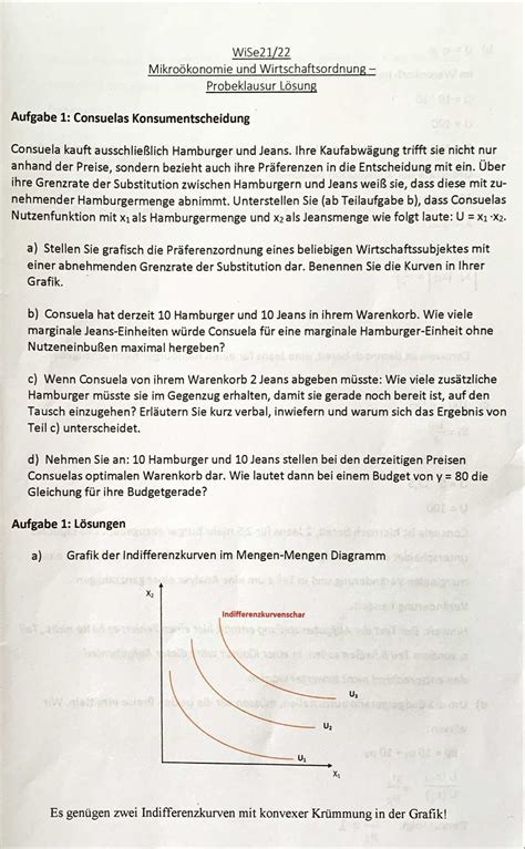 Mikro Konomie Und Wirtschaftsordnung Probeklausur L Sung Wi Se