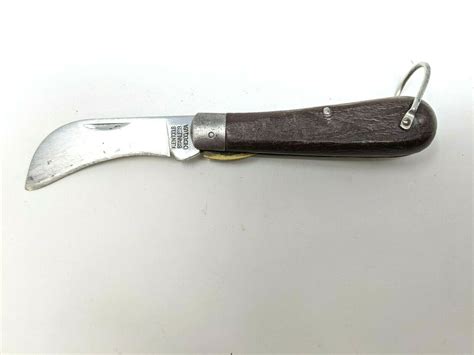 Vintage Klein Tools Usa Hawkbill Folding Knife Wood Handle Large Keych