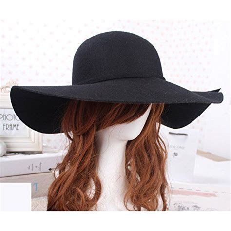 Shen Coffee Vintage Womens Wide Brim 100 Wool Felt Bowler Fedora Hats Floppy Cloch Black