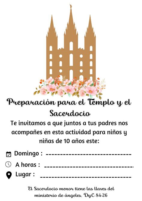 Invitación Templo y Sacerdocio Actividades para primaria Actividades