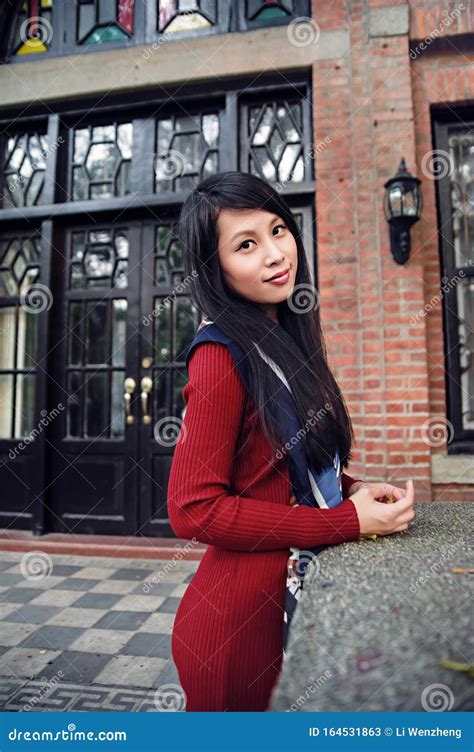 And Beautiful Asian Girl In Red Sweater Stock Image Image Of Cheerful Beautiful 164531863