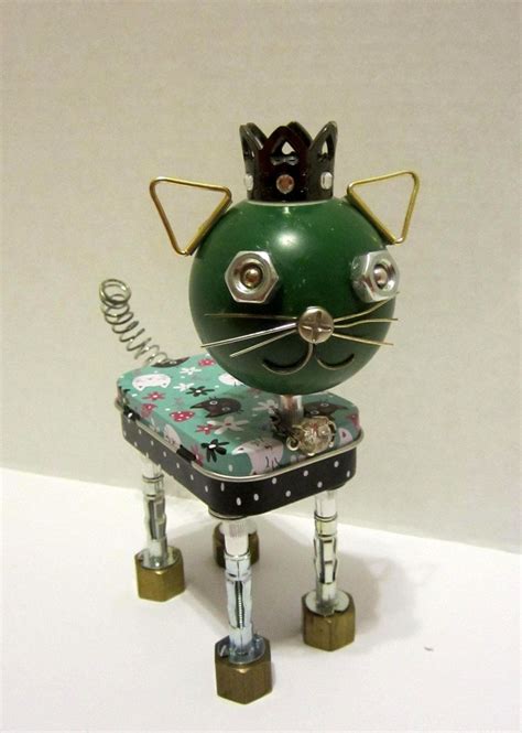 Cool Cat Bot Found Object Robot Sculpture Assemblage Scrap Metal