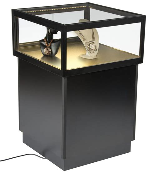 Pedestal Display Case With Mdf Base Sliding Glass Door And Led Lights Black Display Case