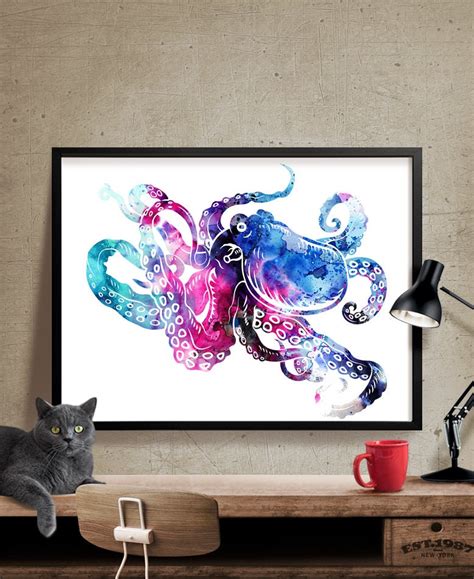 Octopus Art Octopus Large Wall Art Print Octopus Painting