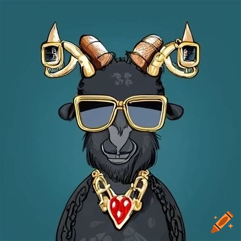 Cartoon Drawing Of Stylish Goats With Sunglasses And Gold Chains