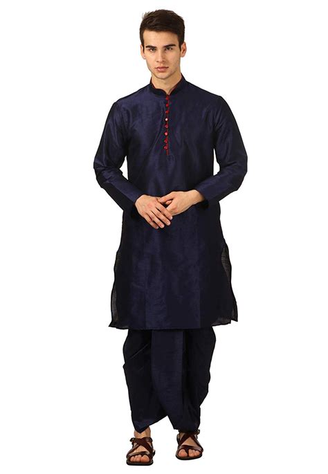 Navy Blue Dupion Silk Readymade Dhoti Kurta 176072