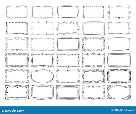 Marcos Cuadrados De La Imagen Del Garabato L Nea Dibujada Mano Sistema