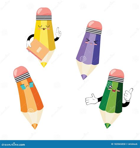 Kawaii Pencil Characters Stock Vector Illustration Of Kawaii 182065858