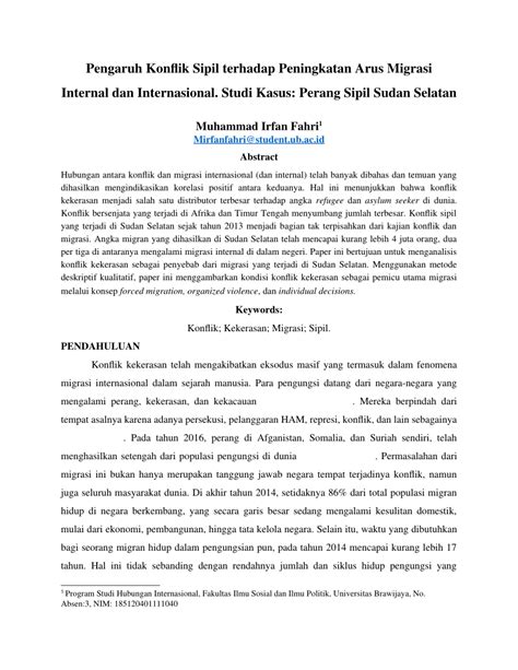 Pdf Pengaruh Konflik Sipil Terhadap Peningkatan Arus Migrasi Internal