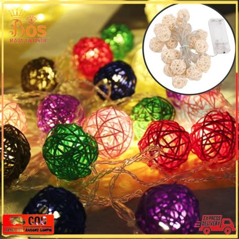 Tumbler Lampu Bola Rotan 2Mtr Tali String Bola Takraw Hias Fairy Lampu