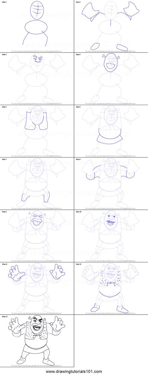 How To Draw Shrek Grene Ogre Printable Step By Step Drawing Sheet