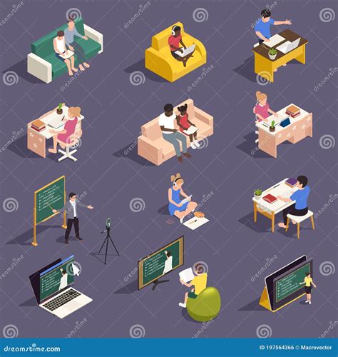 Homeschooling Isometric Set Stock Vector Illustration Of Design