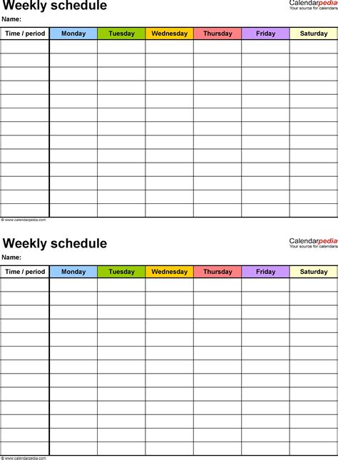 Days Of The Week Schedules Free Template