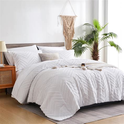 Flymme White King Size Comforter Set With Sheetstufted Bed In A Bag 7 Pieces Chevron Boho