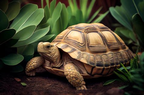 Premium Photo | A turtle in the jungle with green plants