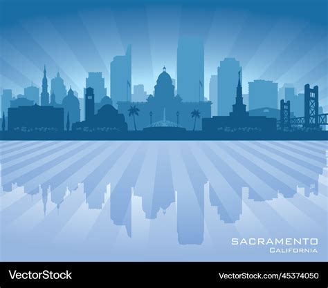 Sacramento California City Skyline Silhouette Vector Image