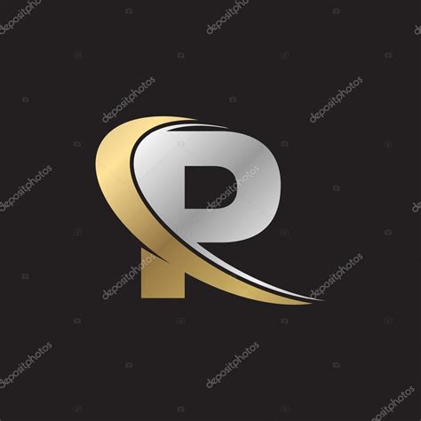 Letter P Swoosh Silver Gold Logo Black Background Stock Vector By