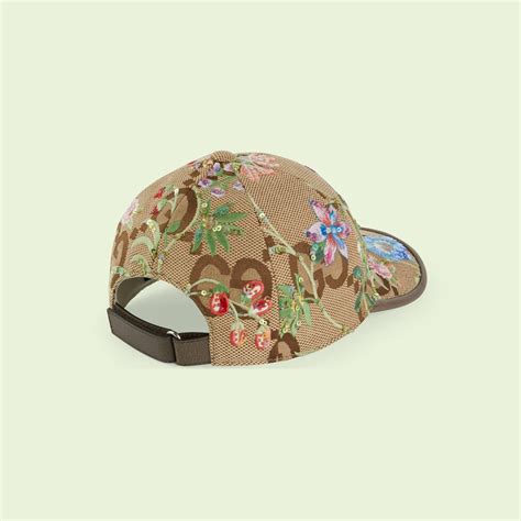 Gorra B Isbol Con Jumbo Gg Y Bordado Floral En Beige Y Bano Gucci Es