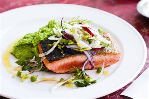 Salmon With Pea Mash And Fennel Salad