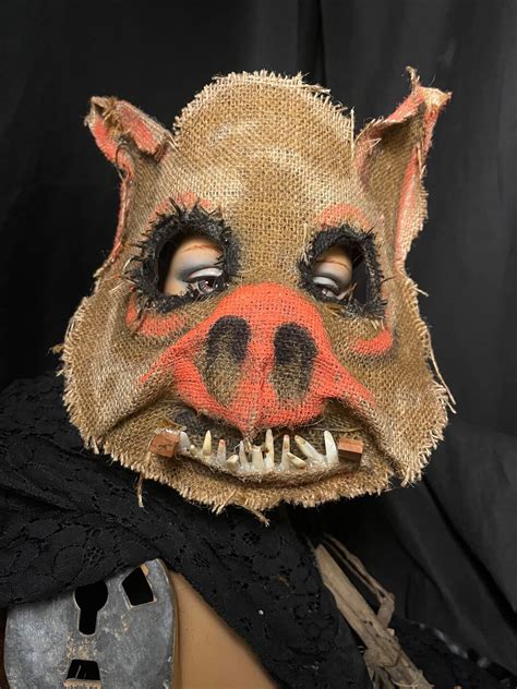 Scary Burlap Pig Horror Mask Adult Halloween Boar Costume Handmade Custom Props Scarecrow Javali ...