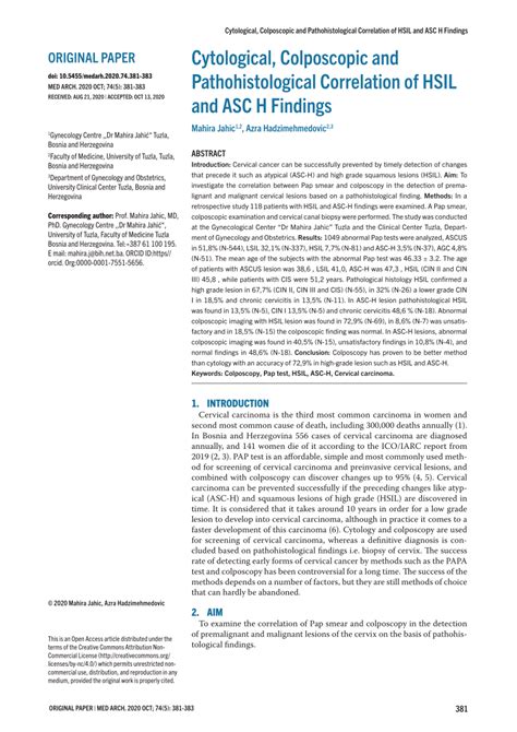 PDF Cytological Colposcopic And Pathohistological Correlation Of