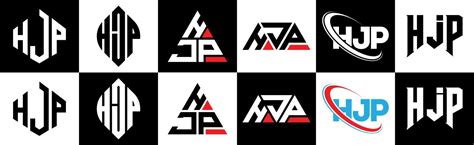 HJP letter logo design in six style. HJP polygon, circle, triangle ...