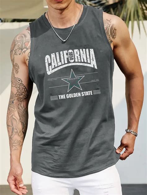 Plus Size Mens California Graphic Print Tank Top Temu Australia