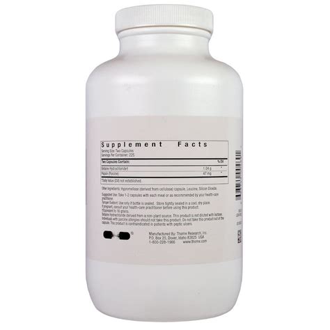 Thorne Research, Betaine HCL & Pepsin, 450 Vegetarian Capsules ...